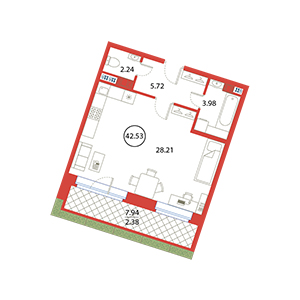 Студия, 42.53 м² — ЖК ЖК Ариосто
