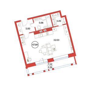 Студия, 47.84 м² — ЖК ЖК Ариосто