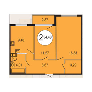 2-комнатная, 54.48 м² — ЖК ЖК Гольфстрим