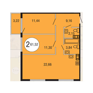 2-комнатная, 61.52 м² — ЖК ЖК Гольфстрим