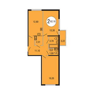2-комнатная, 62.16 м² — ЖК ЖК Гольфстрим
