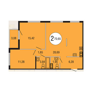 2-комнатная, 70.65 м² — ЖК ЖК Гольфстрим