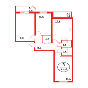 3-комнатная, 88.69 м² — ЖК ЖК ЭкоСити