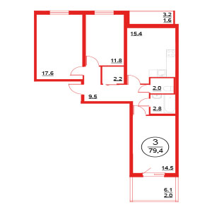 3-комнатная, 88.9 м² — ЖК ЖК ЭкоСити