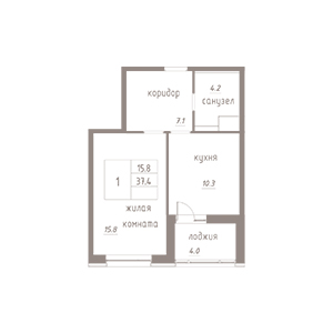 1-комнатная, 39.4 м² — ЖК ЖК Лайф Лесная