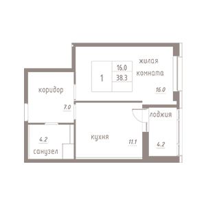 1-комнатная, 40.4 м² — ЖК ЖК Лайф Лесная