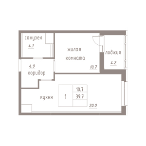 1-комнатная, 41.8 м² — ЖК ЖК Ультра Сити