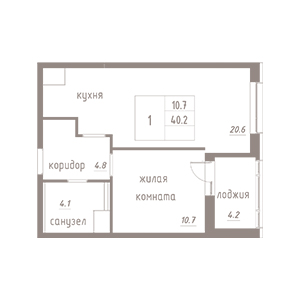 1-комнатная, 42.3 м² — ЖК ЖК Лайф Лесная