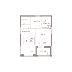 1-комнатная, 42.65 м² — ЖК ЖК Лайф Лесная