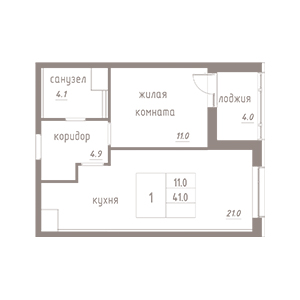 1-комнатная, 43 м² — ЖК ЖК Лайф Лесная