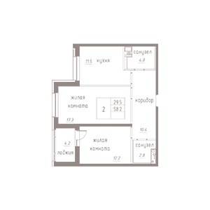 2-комнатная, 60.25 м² — ЖК ЖК Лиговский Сити