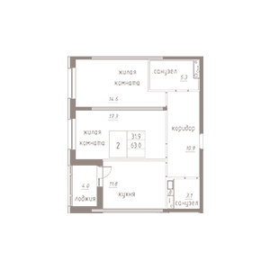 2-комнатная, 65 м² — ЖК ЖК Лайф Лесная