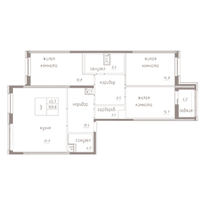 3-комнатная, 111.9 м² — ЖК ЖК Лайф Лесная