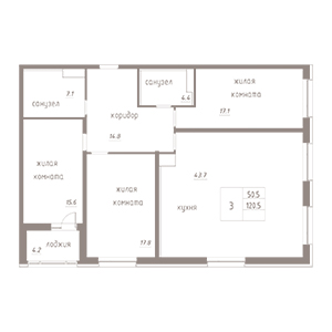 3-комнатная, 122.6 м² — ЖК ЖК Лайф Лесная
