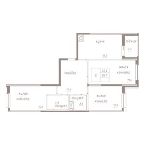 3-комнатная, 86.2 м² — ЖК ЖК Лайф Лесная