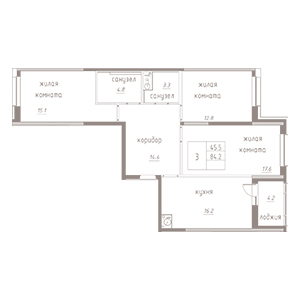3-комнатная, 86.3 м² — ЖК ЖК Лайф Лесная