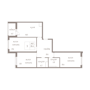3-комнатная, 86.5 м² — ЖК ЖК Лайф Лесная