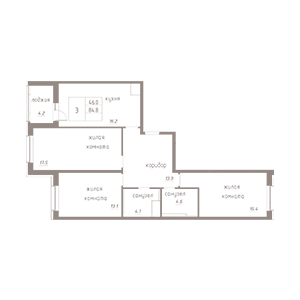3-комнатная, 86.9 м² — ЖК ЖК Лайф Лесная