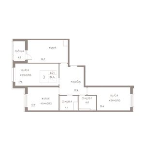 3-комнатная, 87 м² — ЖК ЖК Лайф Лесная