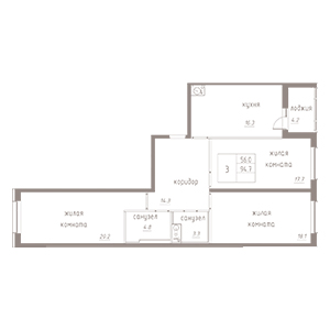 3-комнатная, 96.75 м² — ЖК ЖК Лайф Лесная