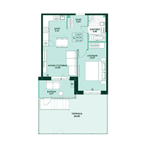 1-комнатная, 55.5 м² — ЖК ЖК Грена Лунд