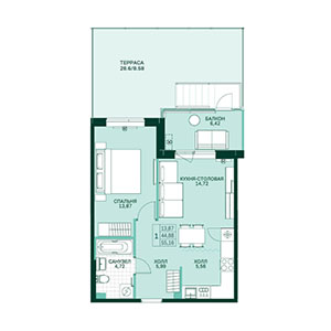 1-комнатная, 55.5 м² — ЖК ЖК Грена Лунд