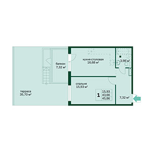 1-комнатная, 56.82 м² — ЖК ЖК Грена Лунд