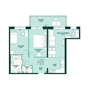 2-комнатная, 64.69 м² — ЖК ЖК Грена Лунд