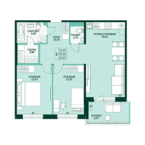 2-комнатная, 68.82 м² — ЖК ЖК Грена Лунд