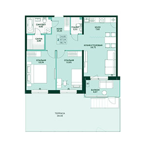 2-комнатная, 80.76 м² — ЖК ЖК Грена Лунд