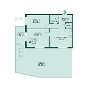 2-комнатная, 90.1 м² — ЖК ЖК Грена Лунд