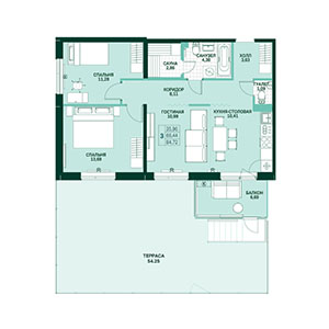 3-комнатная, 84.74 м² — ЖК ЖК Грена Лунд