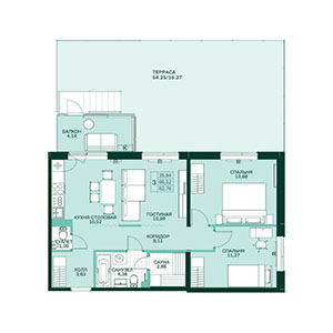 3-комнатная, 85.04 м² — ЖК ЖК Грена Лунд
