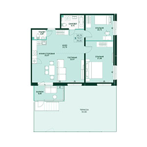 3-комнатная, 91.83 м² — ЖК ЖК Грена Лунд