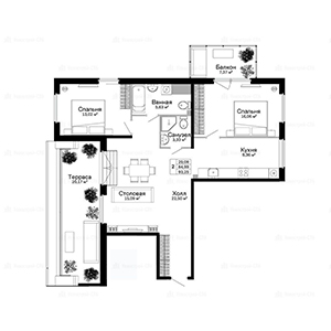 2-комнатная, 93.25 м² — ЖК ЖК Сканди Клаб