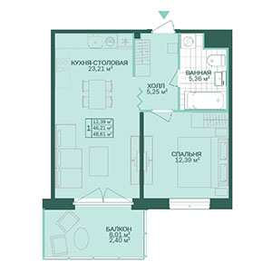 1-комнатная, 48.62 м² — ЖК ЖК Магнифика Резиденс (Magnifika Residence)