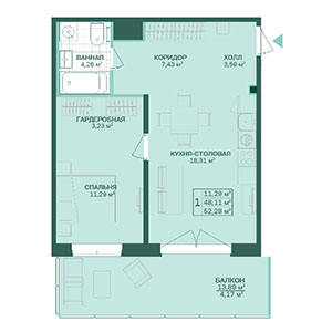1-комнатная, 52.28 м² — ЖК ЖК Магнифика Резиденс (Magnifika Residence)