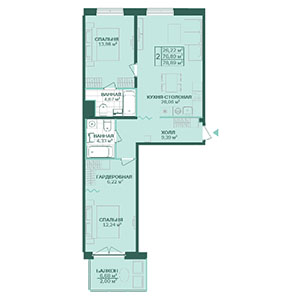 2-комнатная, 78.95 м² — ЖК ЖК Магнифика Резиденс (Magnifika Residence)