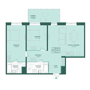 2-комнатная, 79.26 м² — ЖК ЖК Магнифика Резиденс (Magnifika Residence)