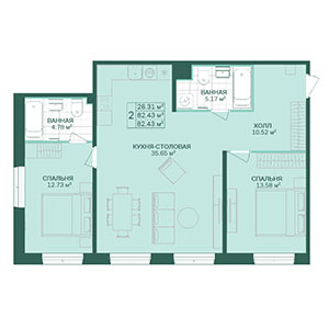 2-комнатная, 82.43 м² — ЖК ЖК Магнифика Резиденс (Magnifika Residence)