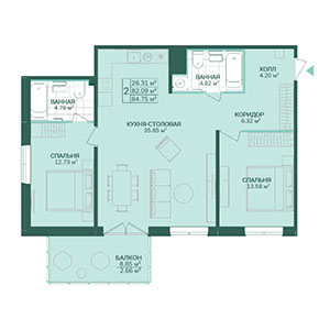 2-комнатная, 87.2 м² — ЖК ЖК Магнифика Резиденс (Magnifika Residence)
