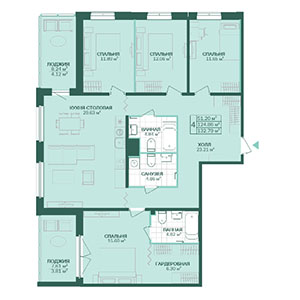 4-комнатная, 132.79 м² — ЖК ЖК Магнифика Резиденс (Magnifika Residence)