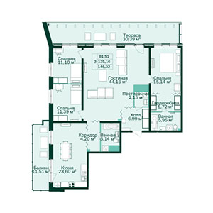 3-комнатная, 148.1 м² — ЖК ЖК Магнифика Лайфстайл