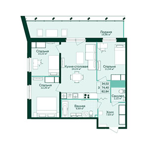 3-комнатная, 82.84 м² — ЖК ЖК Магнифика Лайфстайл