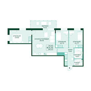 3-комнатная, 84.1 м² — ЖК ЖК Магнифика Лайфстайл