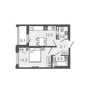 1-комнатная, 34.7 м² — ЖК ЖК Дом на набережной