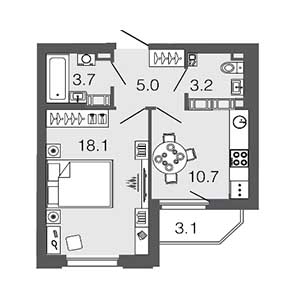 1-комнатная, 40.7 м² — ЖК ЖК Дом на набережной