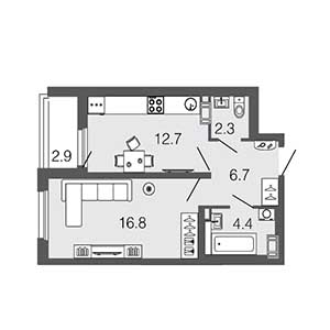 1-комнатная, 42.9 м² — ЖК ЖК ЭкоСити