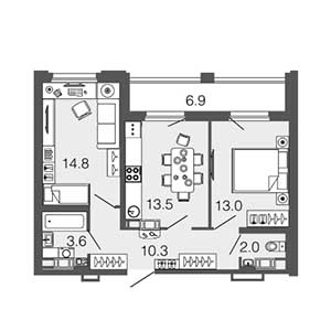2-комнатная, 57.2 м² — ЖК ЖК Инкери