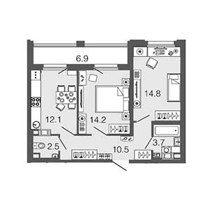2-комнатная, 57.8 м² — ЖК ЖК Дом на набережной